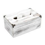 Distressed Wooden Rustic Facial Tissue Box Holder Tissue Box Cover Napkin Dispenser for bathroom Living room dining room bedroom toilet (Washed white) VERGOODR