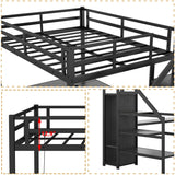 Full XL Loft Bed with Stairs and Wardrobe, Metal Loft Bed with Desk and Storage Stairs, RGB LED Loft Bed with Charging Station(USB Port, Outlets) (Full XL Loft Bed Black) Bellemave