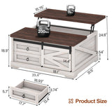 Itaar 39.4'' Lift Top Coffee Table with Storage, Farmhouse Coffee Tables for Living Room, Square Coffee Table with Large Hidden Compartment & 2 Drawers & Adjustable Shelves, White Itaar