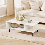 GOFLAME Wood Coffee Table, 2-Tier Mid Century Modern Center Table with 2 Open Storage Compartments & Metal Legs, Rectangular Accent Tea Tables for Living Room, Home Office, Apartment, White GOFLAME