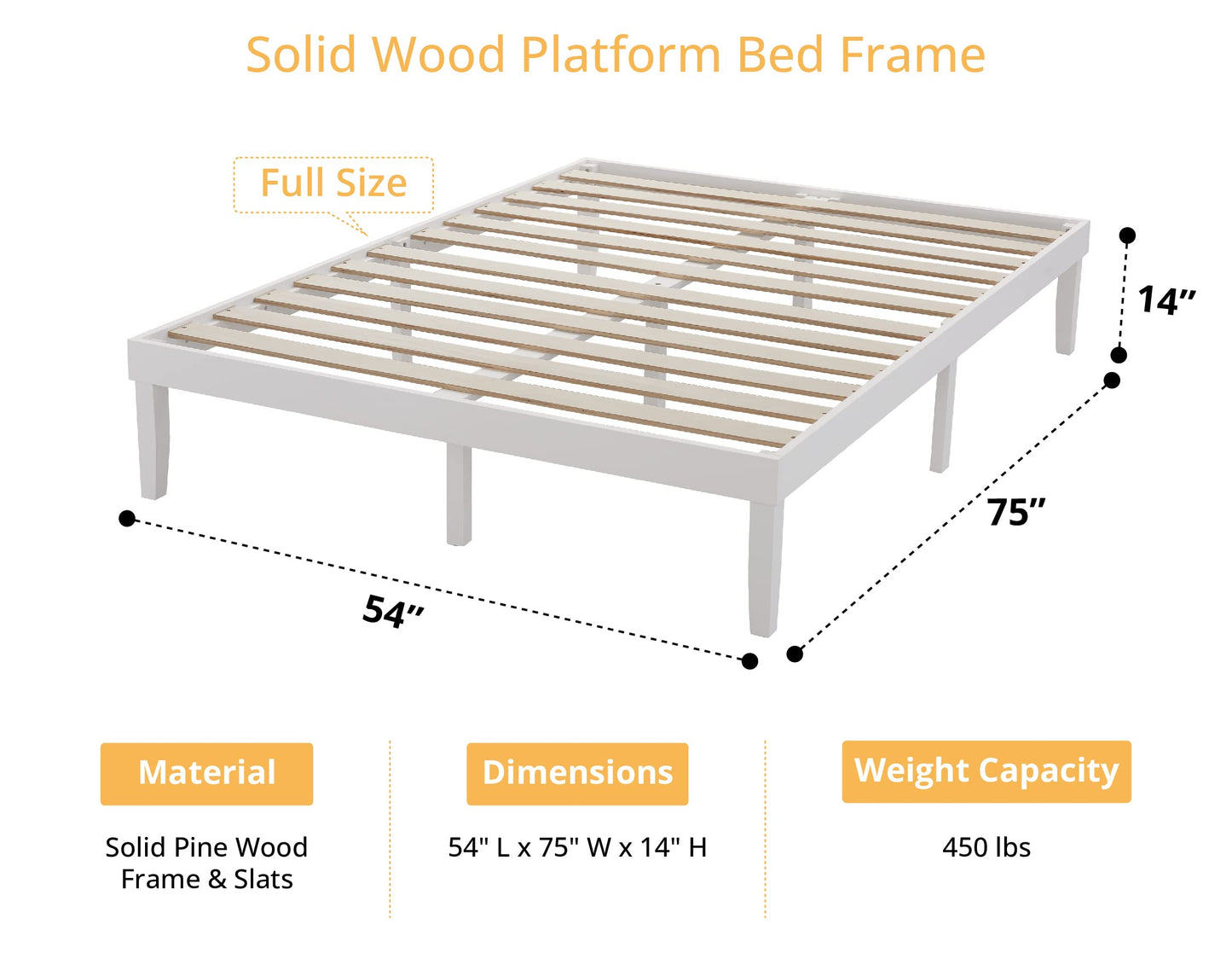 Naomi Home Linda 14 Inch Solid Wood Platform Bed Frame with Under Bed Storage – White - WoodArtSupply