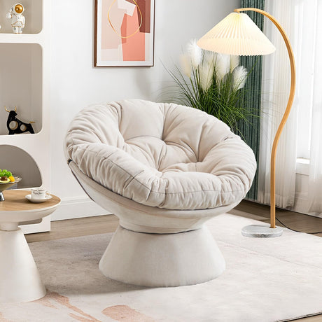 Papasan Chair,Papasan Chair with Cushion and Frame,Comfy Chenille Upholstered Round Reading Chair,Oversized 360° Swivel Accent Chair with Metal Base Lazy Chair for Bedroom,Living Room,Light Beige WIIS' IDEA
