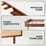 Bme Nancy Dark Chocolate King Bed Frame with Geometric Headboard – Mid Century Modern Solid Acacia Wood Design Bme