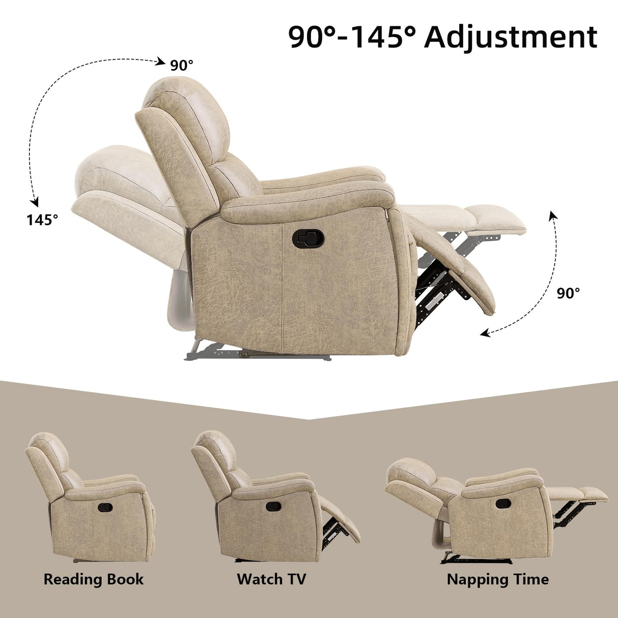 IOMOR Leather Recliner Chair, Manual Recliner Chair for Adults with Overstuffed Arms and Back, Single Sofa Recliner with Cup Holders for Living Room (1, Beige) IOMOR
