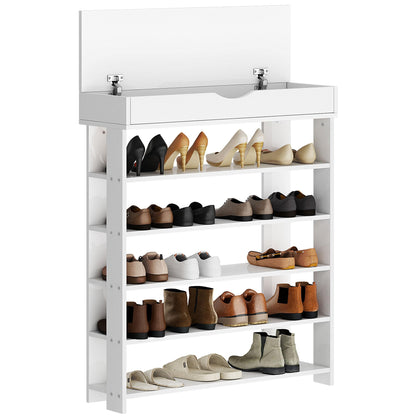 soges 5-Tier Wooden Shoe Rack with Storage Cabinet, 29.5 inches Vertical Free Standing Shoe Shelf, Shoe Organizer Storage Cabinet for Entryway, Living Room, Hallway, Doorway, White