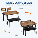 SLEKVERSA 4 Piece Farmhouse Dining Table Set for 4, Space Saving Rustic Kitchen Table with 2 Padded Chairs & Bench, Small Breakfast Nook Furniture Set for Dining Rooms, Apartments, Vintage SLEKVERSA