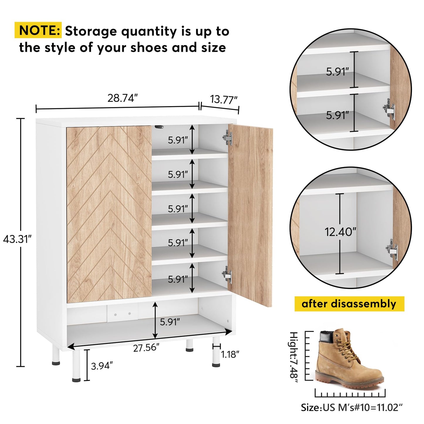 Tribesigns Shoe Cabinet, 18 Pair Rack Organizer Cabinet with Door, 6-Tier Modern Storage Shelves for Entryway Hallway Closet, White and Brown - WoodArtSupply