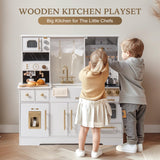 ROBUD Play Kitchen for Kids, Wooden Play Kitchen Set with Plenty of Realistic Play Features, Toy Kitchen with Ice Maker, Coffee Machine, Oven, Cabinet, Microwave, Utensils, Gift for Ages 3+, White ROBUD