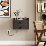 Vabches Floating Nightstand Set of 2 with 2 Storage Drawers and Charging Station Wood Wall Mounted Bedside End Table Modern Night Stands Set 2 for Bedroom,Living Room,Home Office,Small Space,Black Vabches