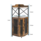 JKsmart Corner Bar Cabinet with Glass Holder, Industrial Wine Cabinet with Mesh Door, Liquor Bar Cabinet with Adjustable Shelf, Home Bar for Liquor and Wine Storage, Rustic Brown JKsmart