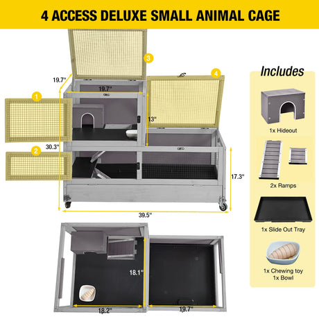 Aivituvin Guinea Pig Cage 2 Levels Wooden Rabbit Hutch with 2.36”Deeper Anti-Chewing Pull Out Tray Rat Cage with Hideout,Aluminium Alloy Edge… Aivituvin