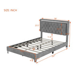 HomSof Modern Grey Velvet Platform Bed Frame with LED Lights and Tufted Headboard HomSof