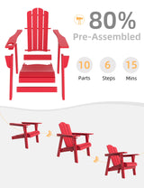 BUPPLEE Adirondack Chair - Durable HDPE Poly Lumber All-Weather Resistant, Oversized Balcony Porch Patio Outdoor Chair for Lawn, Backyard, Deck, Garden, Camping - Easy Installation, Red BUPPLEE