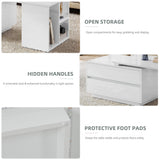 YITAHOME Coffee Table LED Coffee Table with 4 Storage Drawers, Extendable Coffee Tables for Living Room, Modern Wooden Rectangle Cocktail Table with Open Shelves & Sliding Tabletop 35"- 61", White YITAHOME