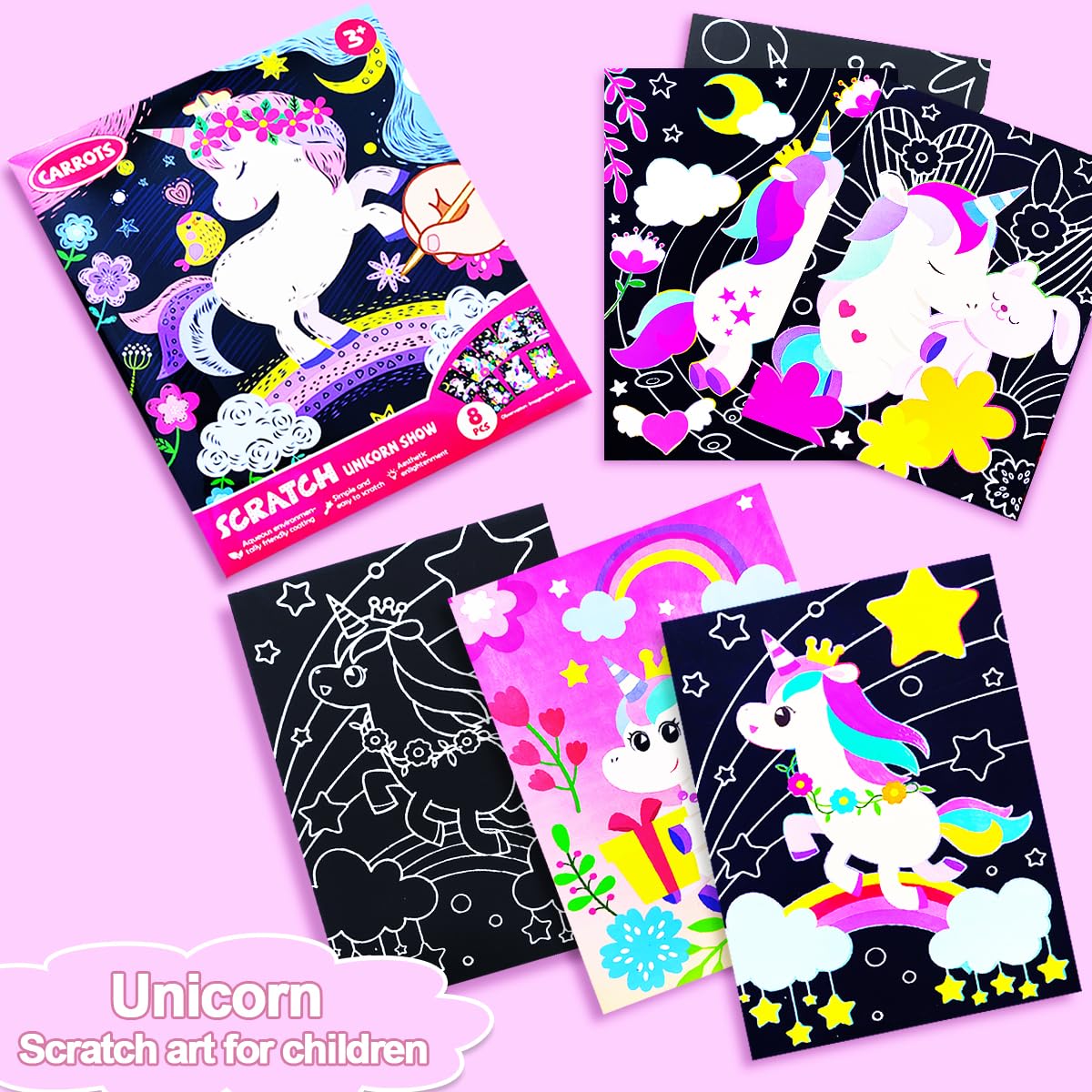 BAOXUE Scratch Art for Kids, Unicorns Black Rainbow Scratch Art Paper Set-Arts and Crafts & Supplies, DIY Activity & Party Games, Unicorn Art Gifts for Toddlers, Girls & Boys BAOXUE