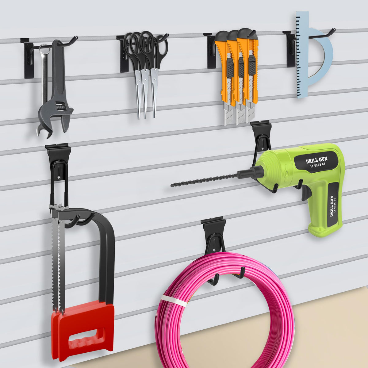 MENEONE Heavy-Duty Slatwall Baskets and Hooks - Slatwall Accessories for Standard Slatwall Panels | Ideal for Organizing Garages and Workshops MENEONE