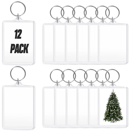 Visen 12 Pcs Acrylic Keychain Blank,Clear Rectangle Keyring Holder,Picture Keychains,Transparent Acrylic Ornaments,Custom Personalised Photo Insert Keychain,Key Rings for DIY Projects and Craf Visen