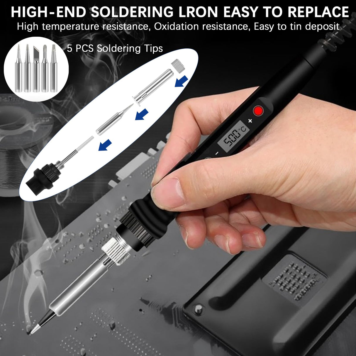 Soldering Iron Heat Set Insert Tool, 80W 110V LCD Digital Soldering Welding Iron Kit with Iron Tips and Heat Set Insert Tips, 16-in-1 Adjustable Temperature 180-500℃ Solder Kit, Blue Lunamor