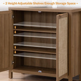 SICOTAS Rattan Sideboard Buffet Credenza Cabinet - 2 Pieces Farmhouse Kitchen Coffee Bar Cabinet with Rattan Decorated Doors - Boho Chest Storage Buffet Cabinet - Oak SICOTAS