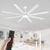 72 inch Ceiling Fans with Lights, Large White Industrial Ceiling Fan with LED and Remote Control, 6 Speeds Reversible DC Motor and 8 Blades Ceiling Fan for Indoor/Outdoor Patio Bedroom Living Room Breezary