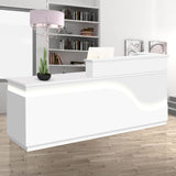 STLWR Modern Reception Desk with Locking Drawers, of Multi-Layer Solid Wood, Three-Color LED Light Strip & File Cabinet, Office Display Counters Retail Reception Desk (All White-Left, 63") Generic