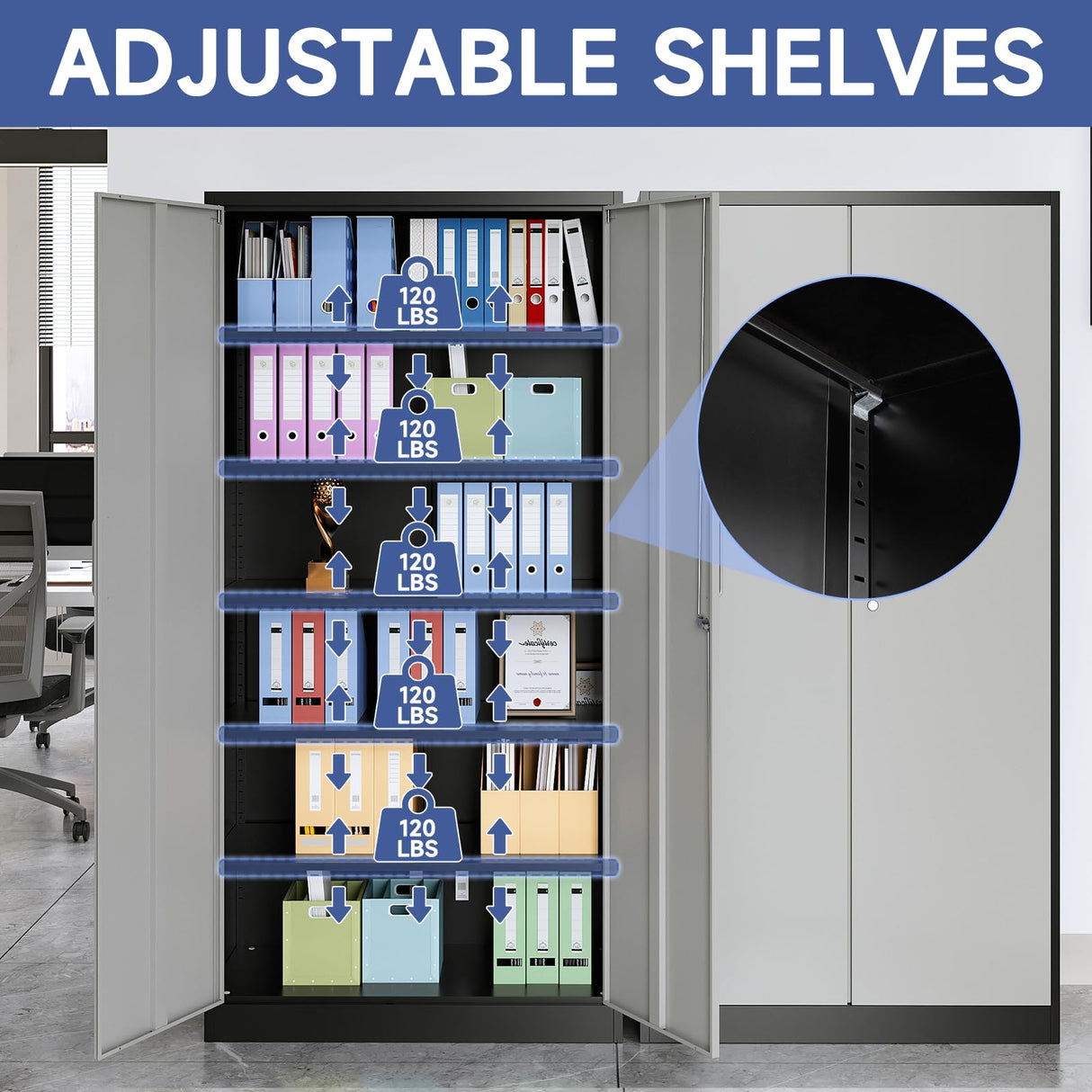 Anxxsu Metal Garage Storage Cabinet, 71" Locking Storage Cabinet with 2 Doors and 4 Adjustable Shelves, Lockable Metal Cabinet for Office,Home,Garage,Gym,School（Gray Black） Anxxsu