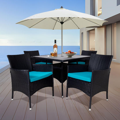 Y Enjoy Patio Dining Set,5 Piece Outdoor Wicker Bistro Set PE Rattan Dining Table and Chairs,Furniture Set with Umbrella Cutout for Backyard Outdoor Kitchen Lawn & Garden (Black-Lakeblue) - WoodArtSupply