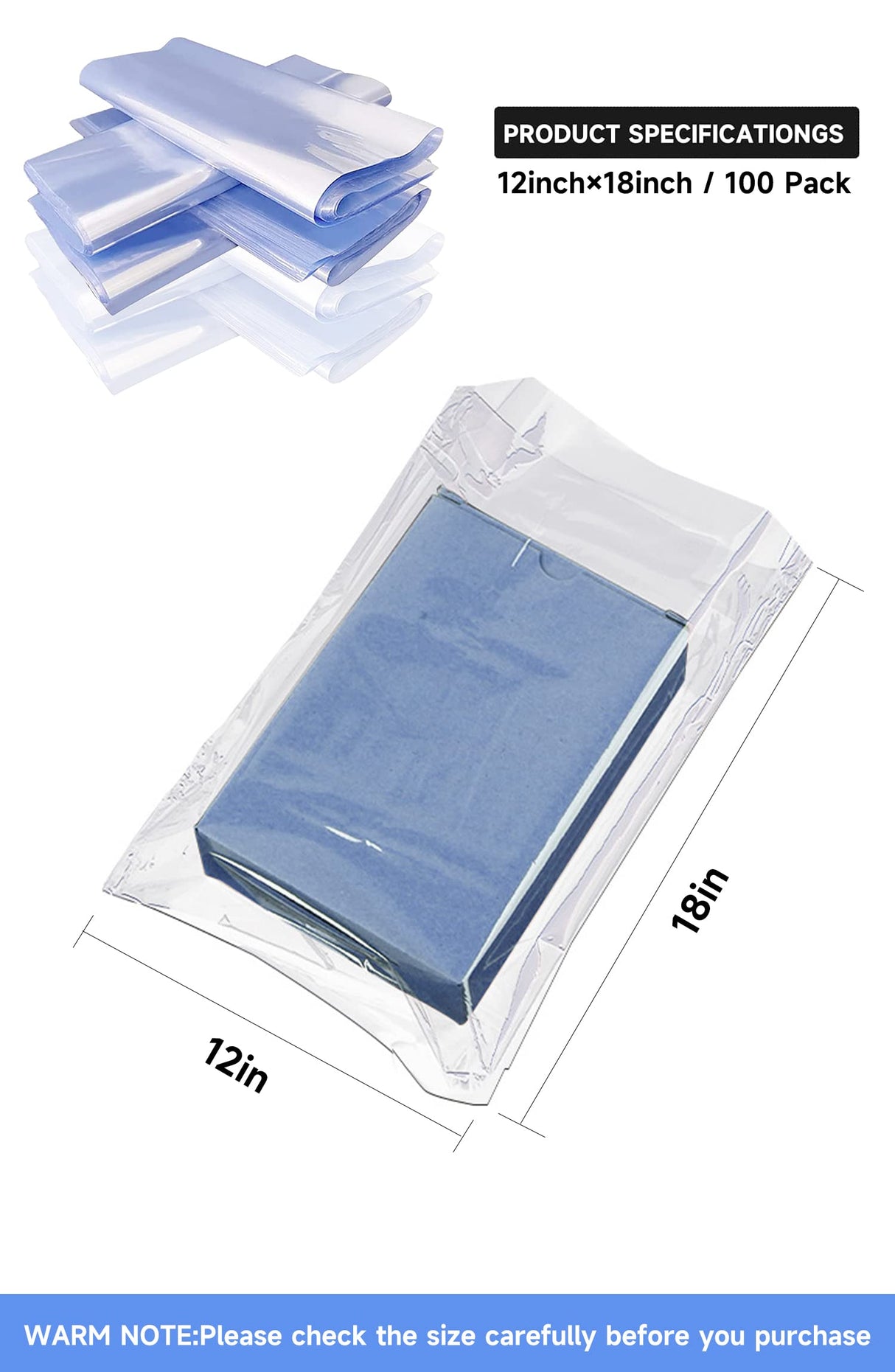Heat Shrink Bag-Hoatai 12x18"Professional Grade Heat Shrink Wrap is Used to Store Wrap Embellished Items for Longer Life - Industrial Grade Shrink Wrap Bags Transparent and Odorless(100 Pcs) Hoatai
