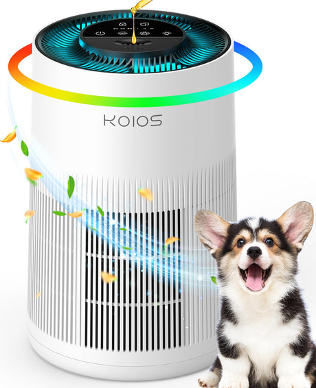 Air Purifiers for Home Large Room 1200ft², KOIOS H13 True HEPA Air Purifier for Bedroom with 7 Colorful Lights, Aromatherapy, Desktop Air Filter Cleaner for Smoke Dust Pollen Pets Dander Odor, AP2303 KOIOS