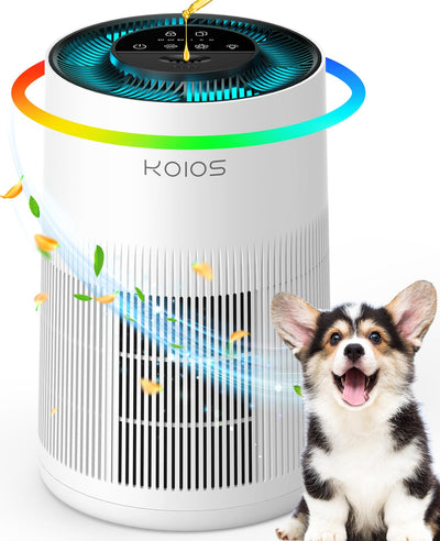 Air Purifiers for Home Large Room 1200ft², KOIOS H13 True HEPA Air Purifier for Bedroom with 7 Colorful Lights, Aromatherapy, Desktop Air Filter Cleaner for Smoke Dust Pollen Pets Dander Odor, AP2303