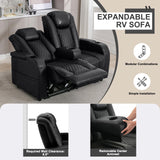 AZXZCS 57" RV Loveseat Recliner Sofa, Home Theater Seating with 3 Arms and 2 Pillows, Wall Hugger Recliners & 135° Reclining Couch (Black PU Leather Furniture) AZXZCS