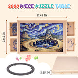 Miereirl 1500 Pieces Wooden Puzzle Table with 6 Drawers and Cover, Adult Portable Puzzle Board 35.43” x 23.43” Rotating Wooden Jigsaw Puzzle Plateau Used for Puzzle Storage and Sorting Miereirl