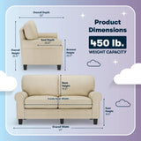 Serta Copenhagen Rolled Arm Sofa, Easy Care Polyester, Soft Pillow Back, Pocket Coil Seat Cushions, Removable Covers, Couch for Small Spaces, Living Rooms or Bedrooms, 61" Loveseat, Tan Serta