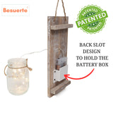 Besuerte Mason Jar Wall Decor Set of 2, Farmhouse Decor Living Room, Hanging Wall Decor with Remote Fairy Light and Rose Eucalyptus Flowers, Country Inspirational Rustic Wall Decor, Rustic Brown Besuerte