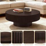Rovibek Fluted Round Coffee Table, 31.5" Modern Wooden Coffee Table with Fluted Base, Circle Accent Center Table for Living Room Apartment Office Small Space, Easy Assembly (Brown) Rovibek