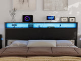 IKIFLY King Size LED Storage Headboard with Charging Station – Stylish Black Metal and Wood Design for Easy Bedroom Assembly IKIFLY