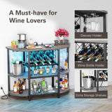 Zarler Grey Mini Bar Cabinet with LED Lights and Power Outlet – Stylish 4-Tier Liquor Stand Zarler