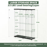 HAMBING Glass Display Cabinet with LED Light & Lock, 4 Shelves 3-Column Display Showcase, 2 Side Doors and Open Center Column, Tempered Glass Curio Cabinet for Bedroom, Living Room - Black HAMBING