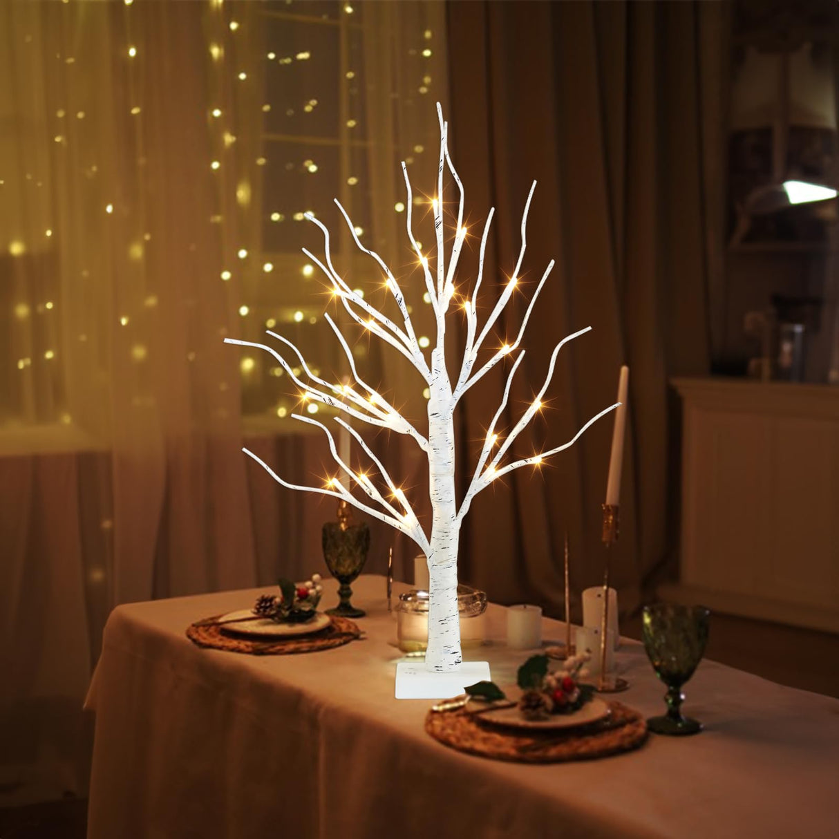 PEIDUO Artificial Tree for Table Decor, 2FT Birch Tree with LED Lights, Warm White Fairy Lights Spirit Tree Lamp for Home Indoor Tabletop Centerpiece, Battery Powered, Timer PEIDUO