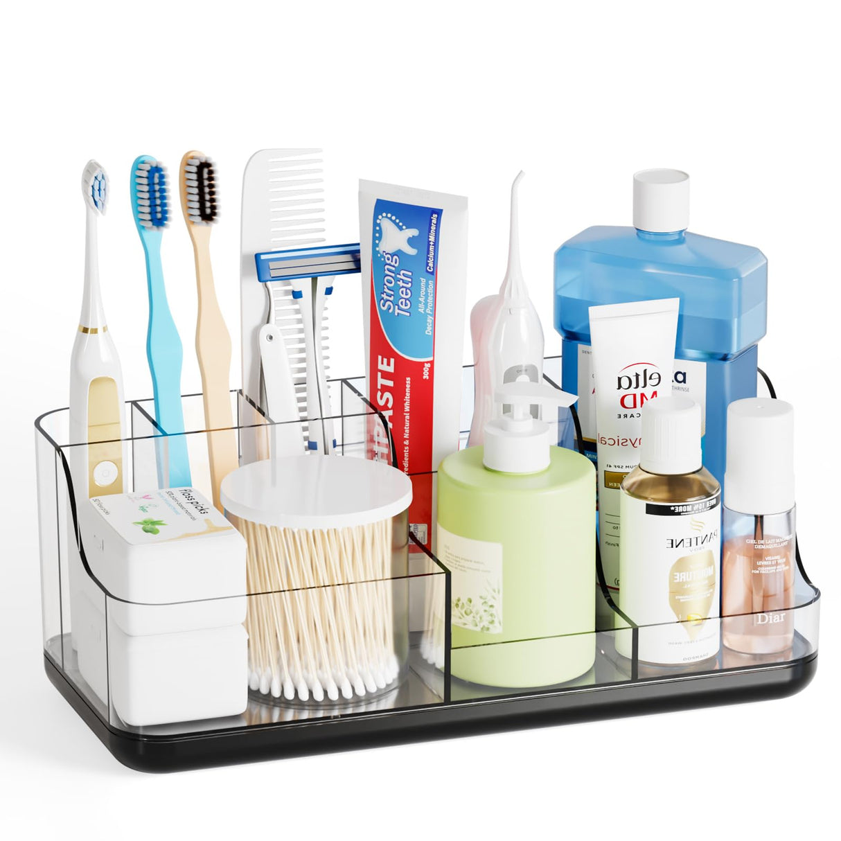 Yieach Black Mens Bathroom Organizer,Bathroom Sink Organizer Storage Rack and Countertop Toothbrush Organizers,7 Slot Tooth Brush Holder Set for Kid,Electric Toothbrush,Toothpaste,Qtip,Toiletry Holder Yieach