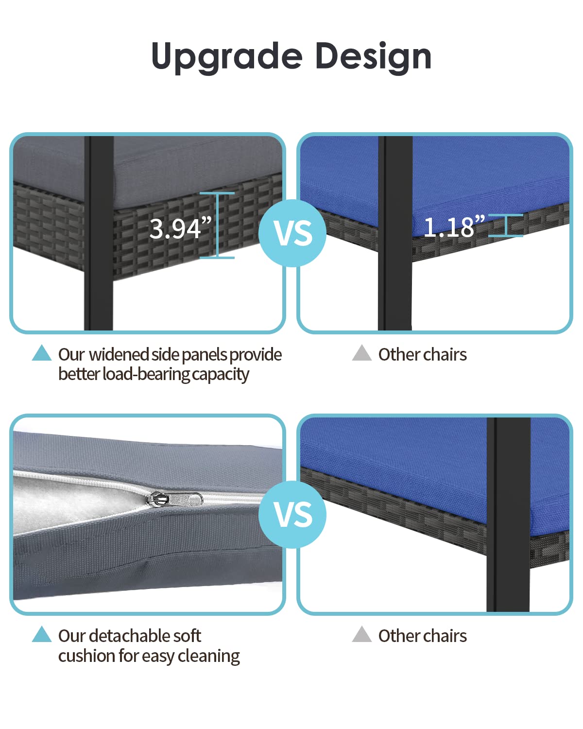 Noelse 3 Piece Wicker Patio Furniture Set, Outdoor Rocking Chairs, Outdoor Furniture with Table & Cushions, Patio Chairs Balcony Porch Furniture, Gray Noelse