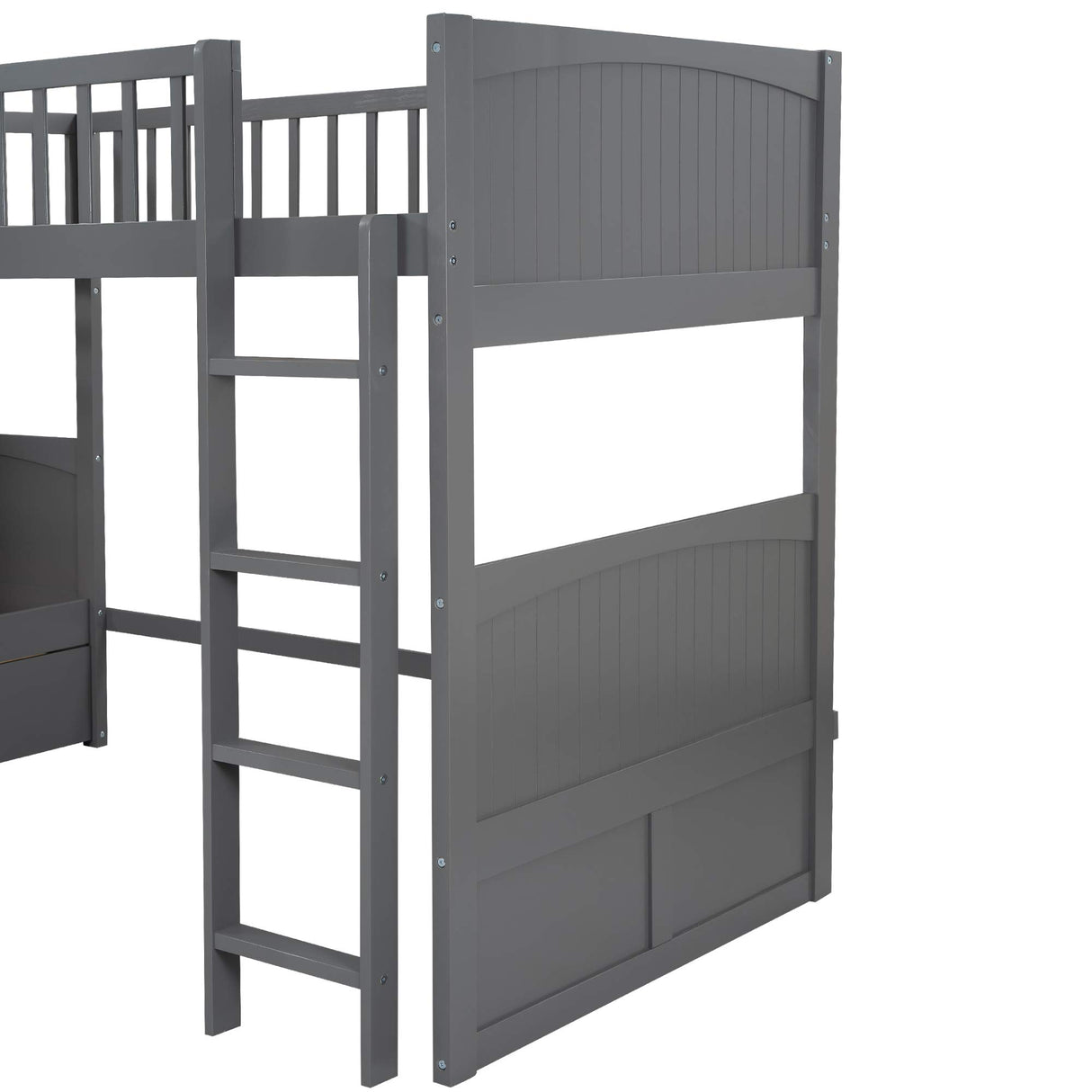 Harper & Bright Designs Triple Bunk Bed for Kids L Shaped Bunk Bed Solid Wood Twin Over Twin Over Twin Bed with 2 Drawers and 2 Ladders, No Box Spring Needed, Gray Harper & Bright Designs