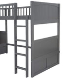 Harper & Bright Designs Triple Bunk Bed for Kids L Shaped Bunk Bed Solid Wood Twin Over Twin Over Twin Bed with 2 Drawers and 2 Ladders, No Box Spring Needed, Gray Harper & Bright Designs