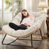 PROHIKER Outdoor Papasan Rocking Chair, Indoor Egg Rocking Chair with Thick Cushion, Oversized Wicker Rattan Patio Lounge Chairs for Backyard, Balcony, Living Room(Beige) PROHIKER