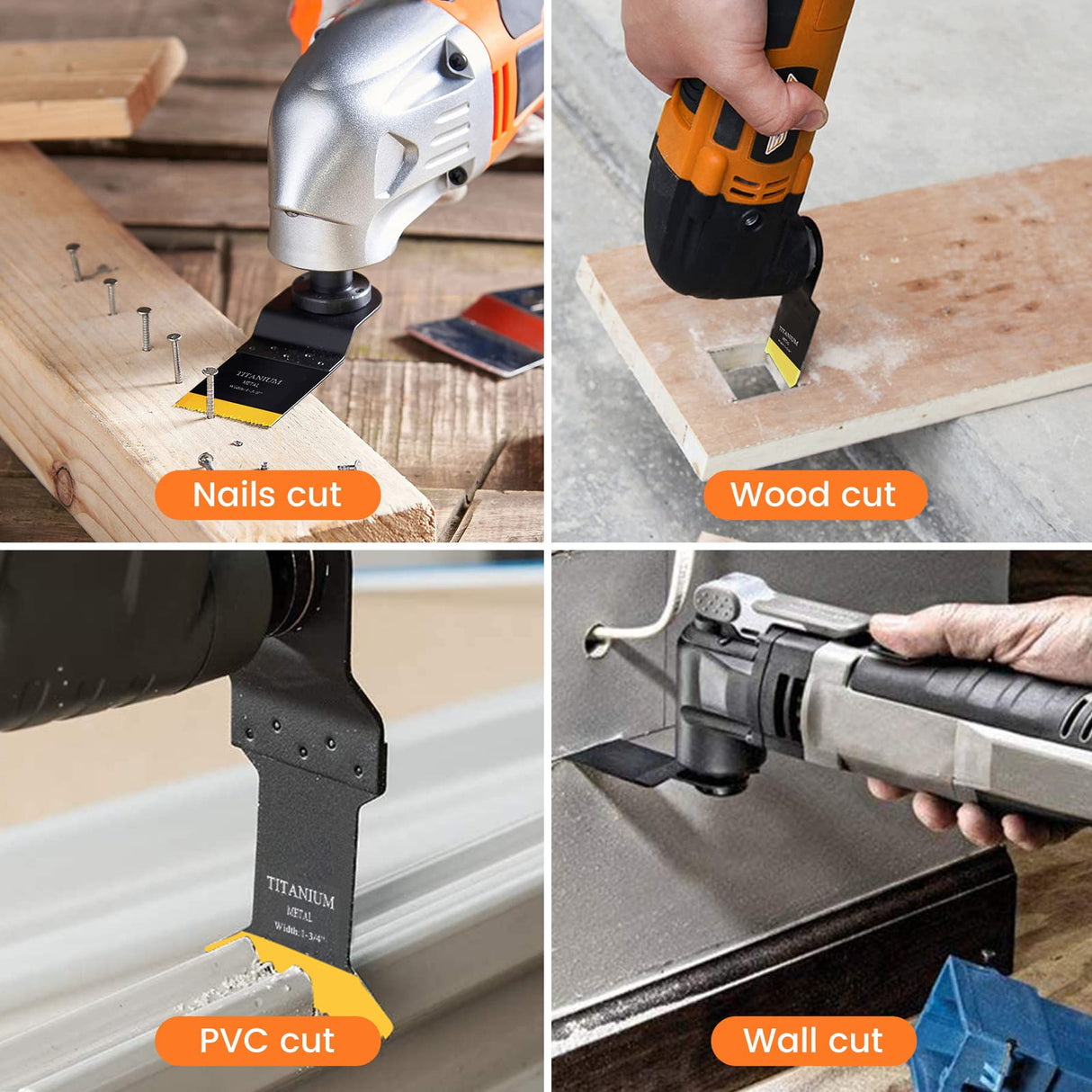 JTWEB Titanium Oscillating Tool Blade, 10PCS Oscillating Saw Blades Metal Cutting Multi Tool Blades Kits Wood and Metal Nails Plastic, Multitool Blades for Dewalt Milwaukee Bosch Dremel Rockwell JTWEB