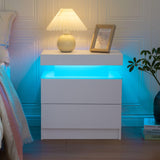 Bingoday LED Nightstands with 2 Drawers, End Table with RGB LED Lights for Bedroom Living Room, White Bedside Table Bingoday