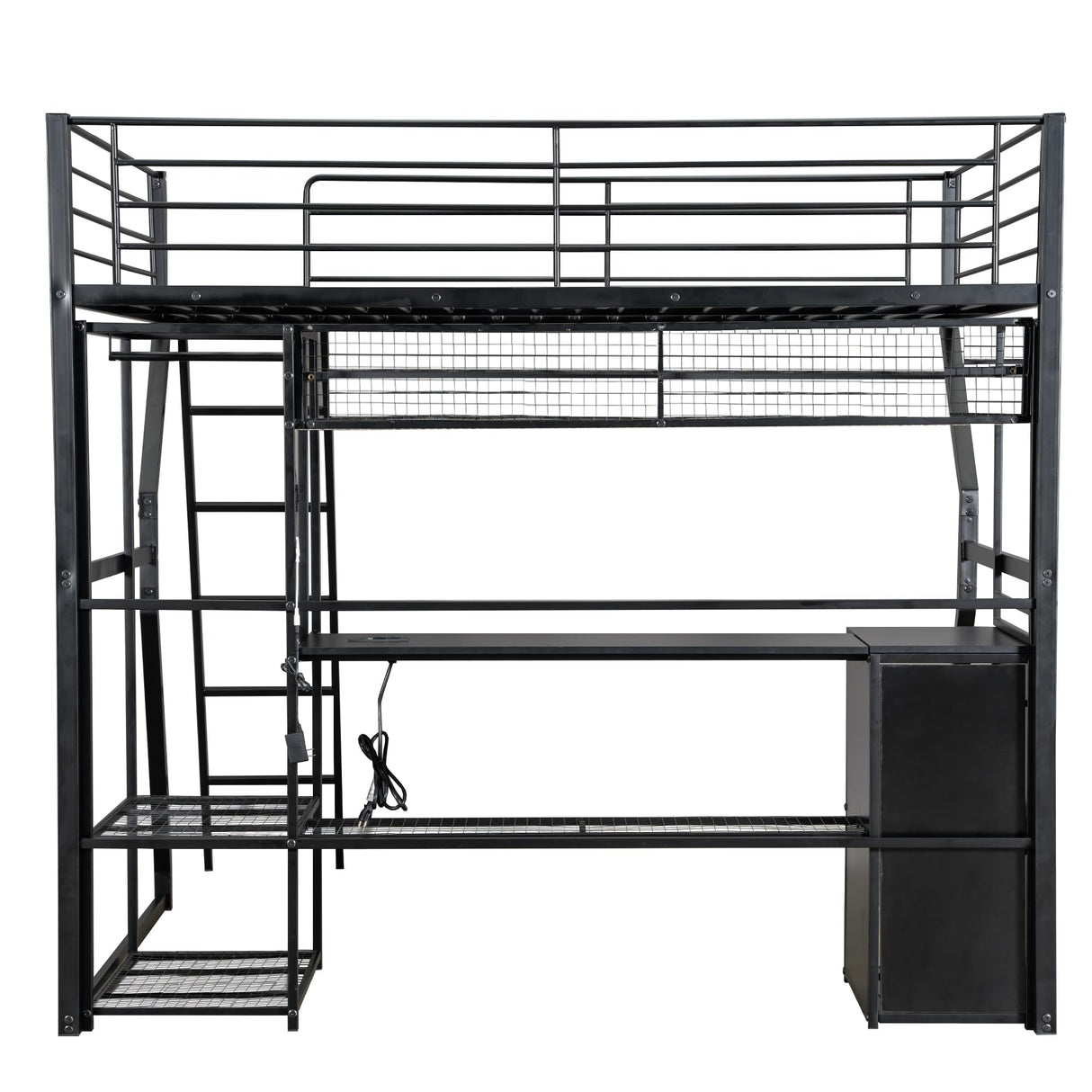HZXINKEDZSW Full Size Metal Gaming Loft Bed with Built-in Work Station,Open Wardrobe,LED and Multiple Storage,Modern Bed Frame with Safety Guardrail for Kids Teen Bedroom Furniture (Black-15, Full) HZXINKEDZSW