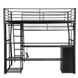 HZXINKEDZSW Full Size Metal Gaming Loft Bed with Built-in Work Station,Open Wardrobe,LED and Multiple Storage,Modern Bed Frame with Safety Guardrail for Kids Teen Bedroom Furniture (Black-15, Full) HZXINKEDZSW