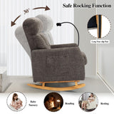UVV Rocking Chair with Retractable Phone Holder - Modern Glider Recliner Armchair, Wood Legs & Side Pocket, High Back Nursery Accent Chair for Living Room, Bedroom, Gray UVV