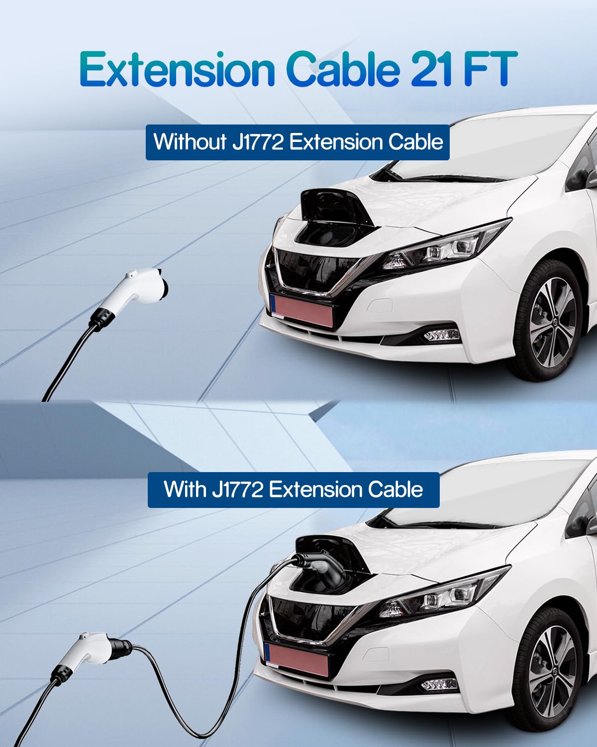 EV Charger Extension Cable, 21ft 40Amp J1772 Extension Cable Compatible with 110V-240V SAE J1772 EV Chargers, Suitable for J1772 EVs/PHEVs, Level 1/ Level 2 IP66 Car Charger Extension Cord with Bag SEGUMA